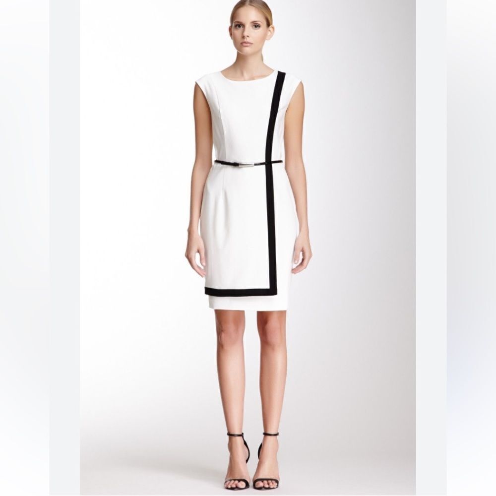 Take 50% OFF- Calvin Klein White&Black Midi Dress Sleeveless Crew Neck, Sz-6